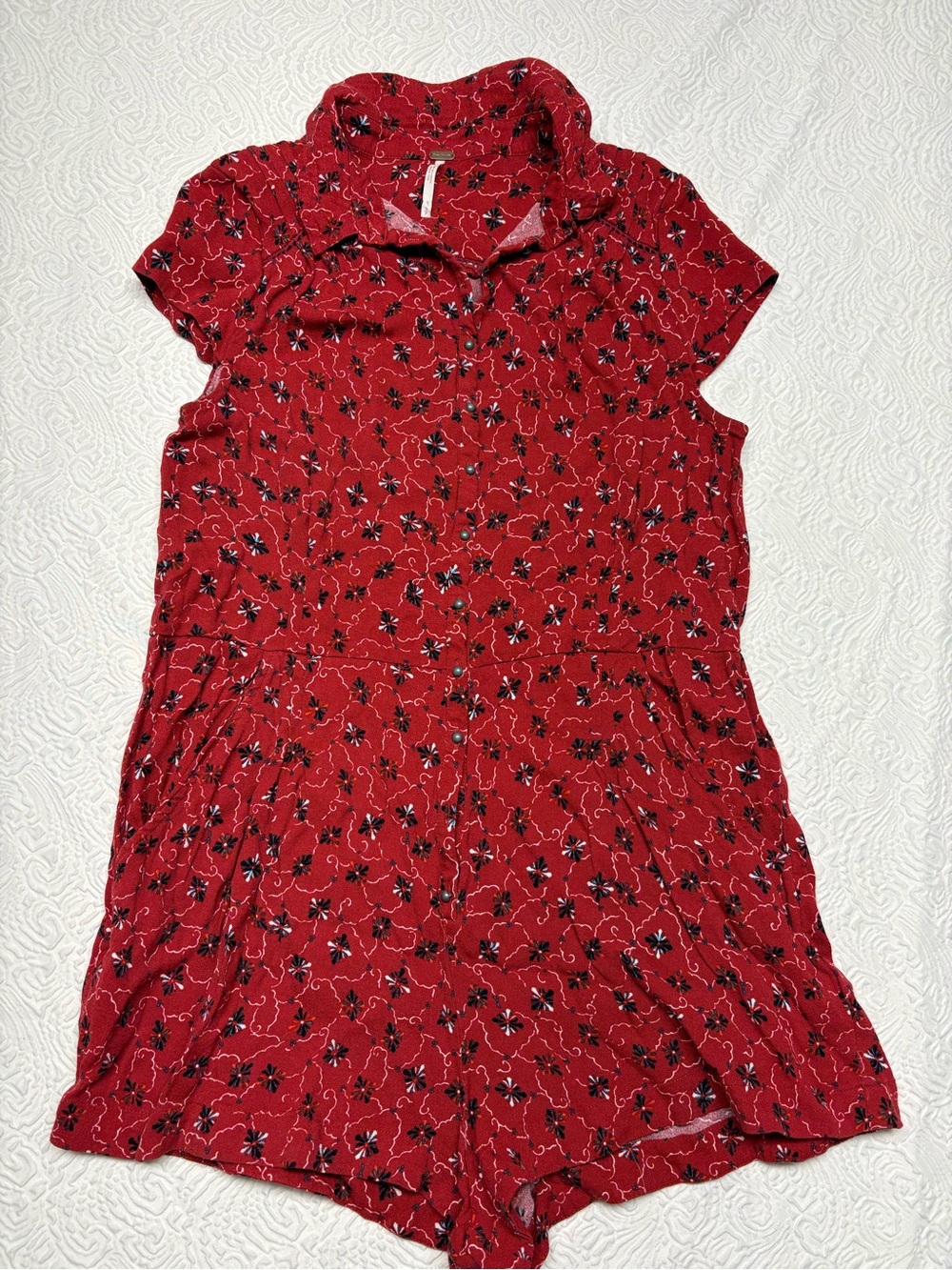 Free People Red Floral Short-Sleeve Romper